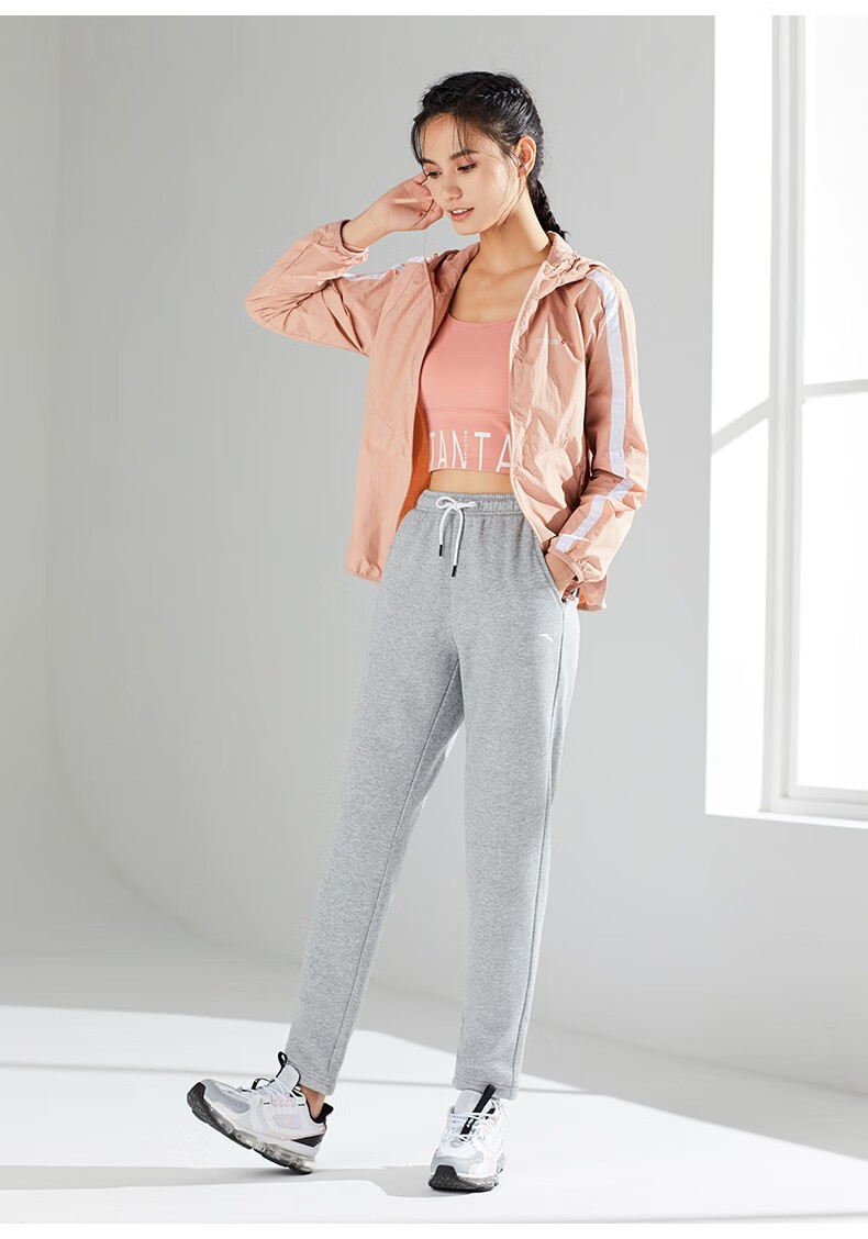 加绒保暖安踏anta官网运动长裤女2021秋冬季新款运动修身休闲束脚裤