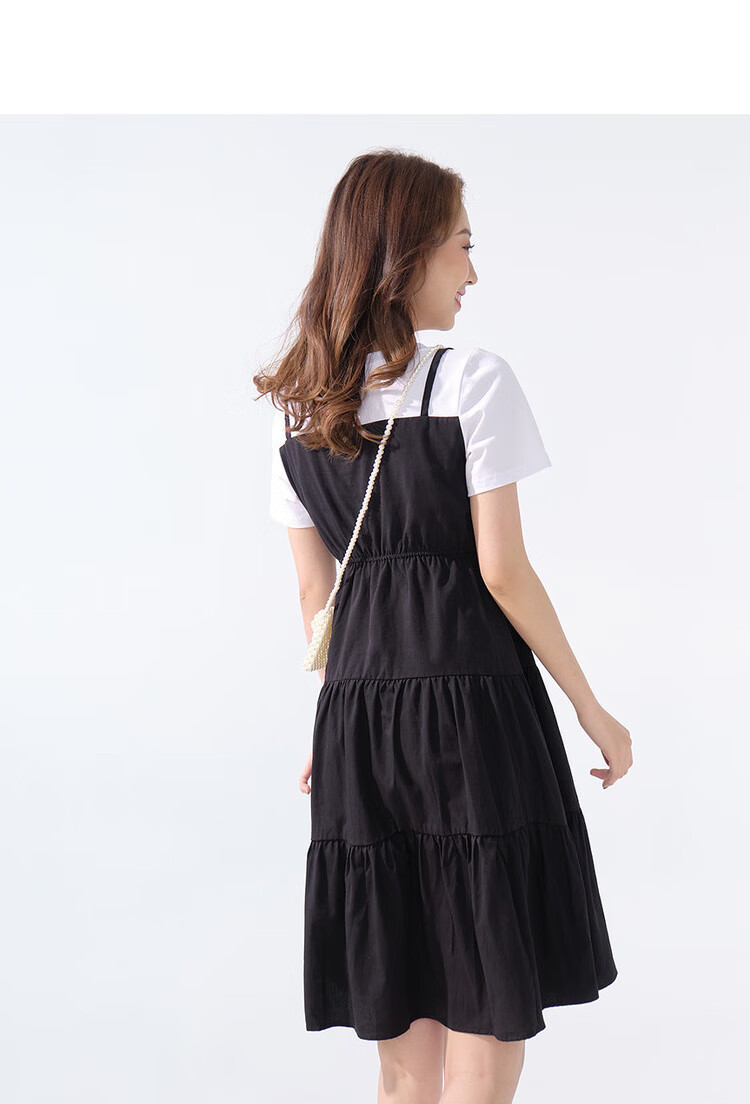 ief/爱依服连衣裙女高腰2020夏季新款时尚简约假两件短袖a字裙1331k-d