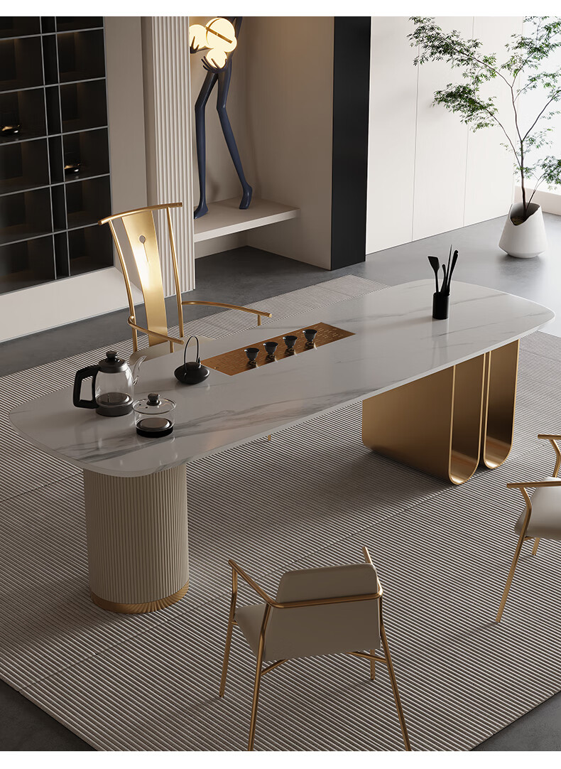 颐森(yisen) 现代茶台岩板茶桌椅轻奢设计师家用办公室茶桌极简意式