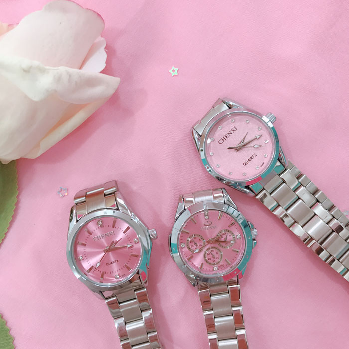 朴里 韩风日系简约少女心樱花粉色气质款钢带百搭小表盘手表石英表女