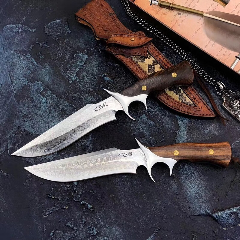 dmen手工锻打进口vg10大马士革钢刀荒野求生防身户外小刀花纹钢刀具