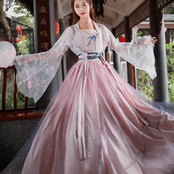 汉服女中国风古装仙古风汉元素学生仙女齐腰齐胸襦裙 吊带 xs【图片