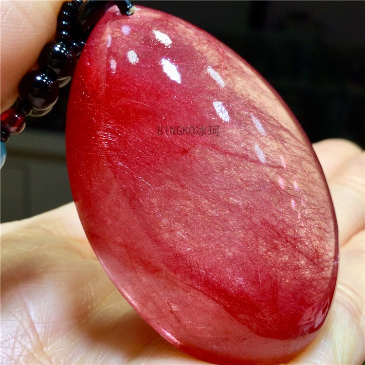 天然钛晶水晶吊坠红发晶水滴顺发晶送长辈送母亲猫眼情侣蛋面吊坠精品