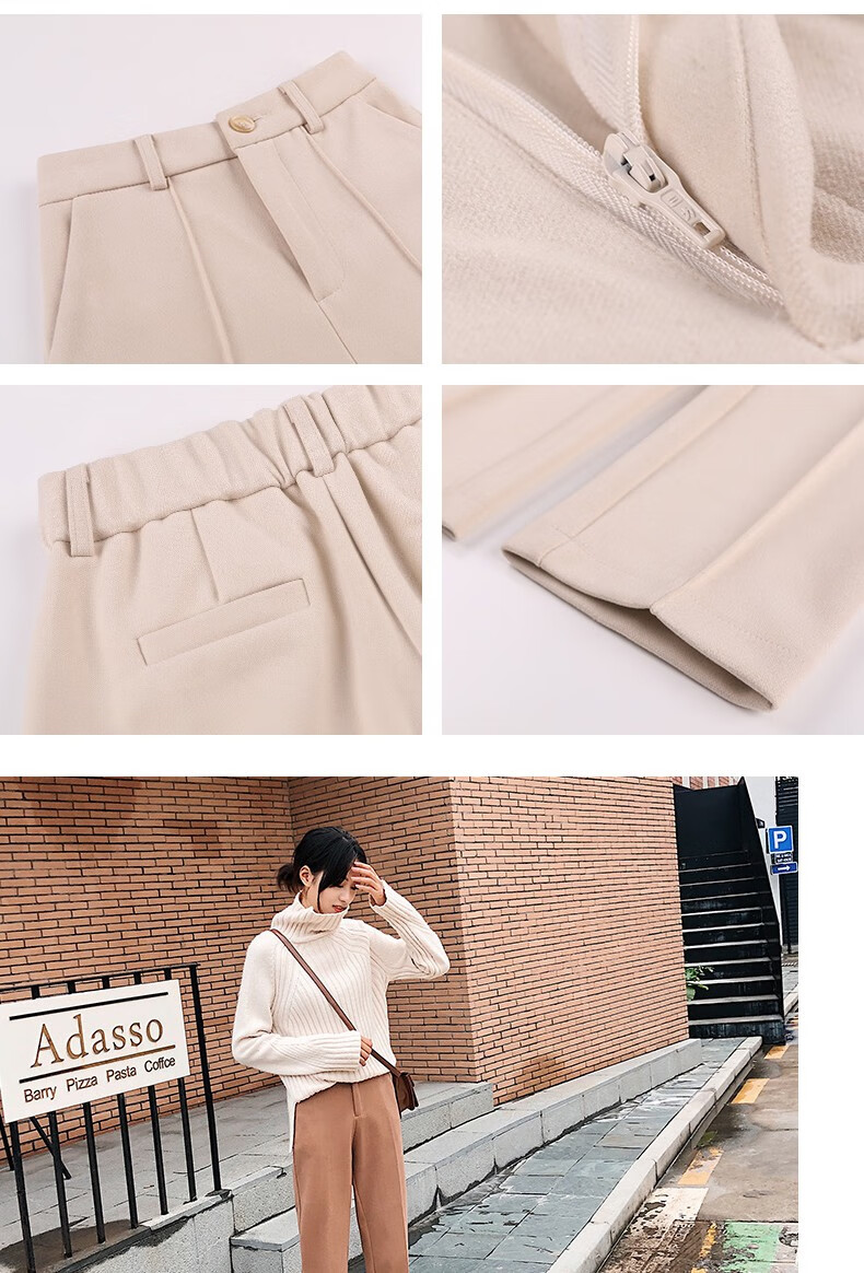 Langsha Women's Woolen Autumn Winter Straight-leg Harem Cropped Carrot Pants Loose Casual Trousers 8