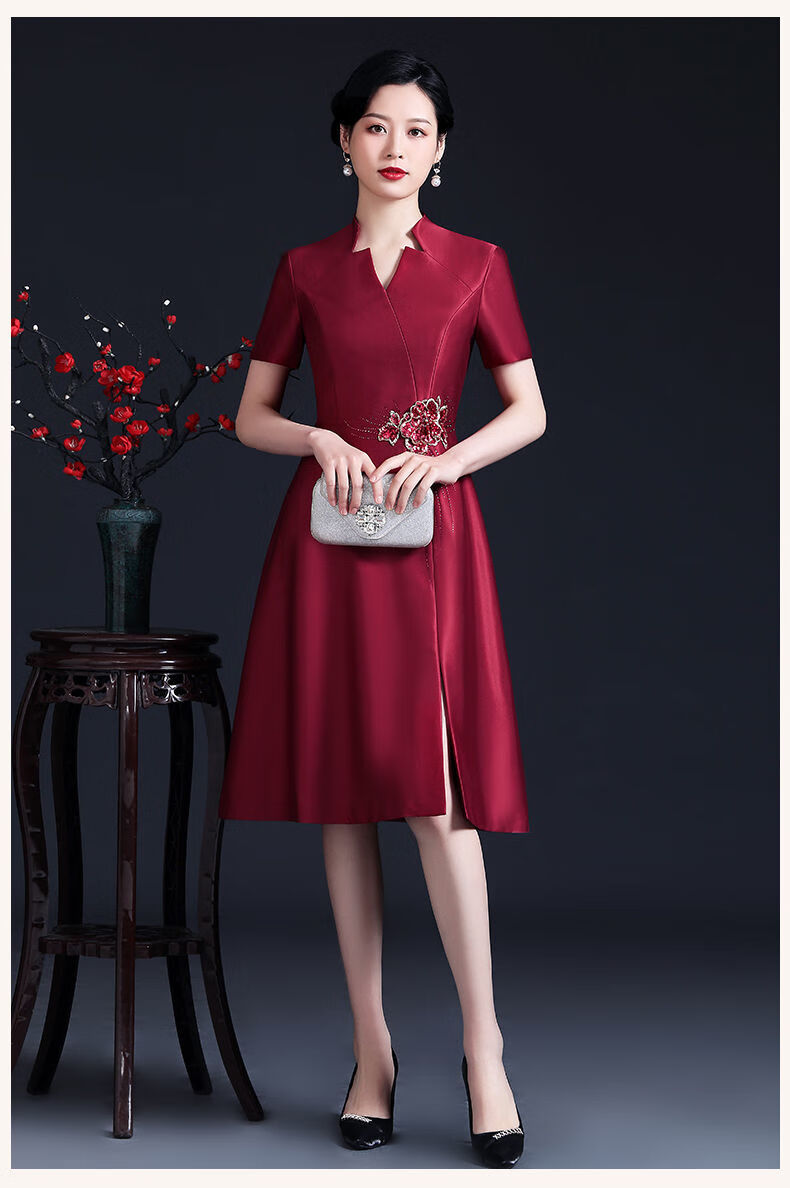 结婚妈妈装年轻喜婆婆装春秋婚宴装高贵连衣裙春夏五一参加庆年轻礼服