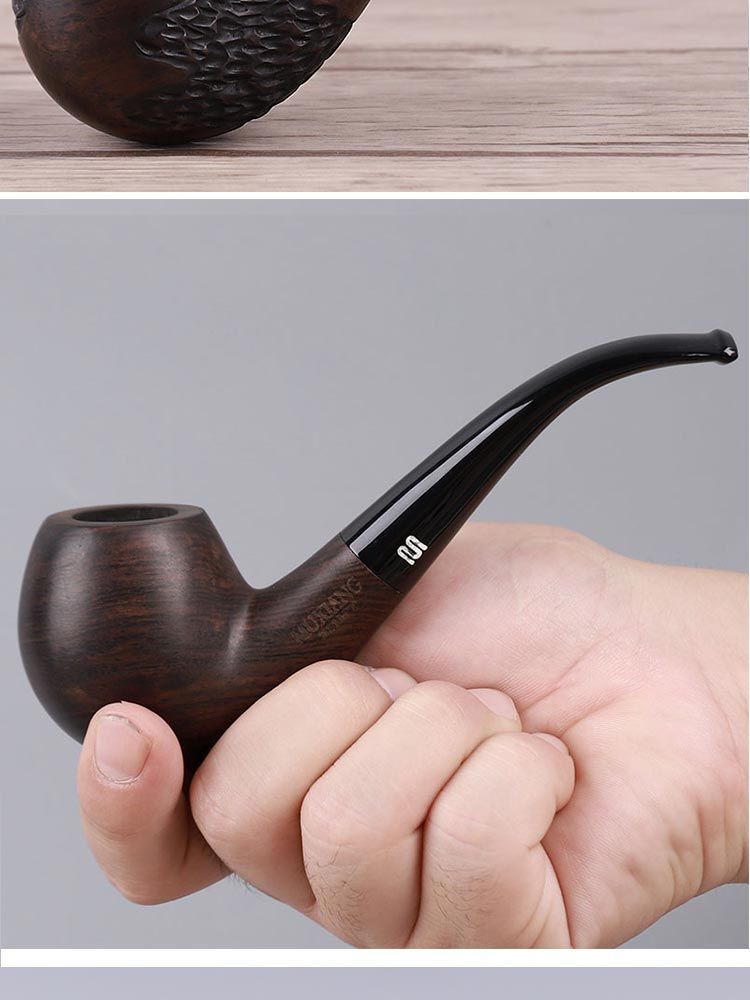 荧柒荏轻奢黑男士实木烟斗石楠木旱烟斗老式烟袋锅手工烟锅烟杆复古