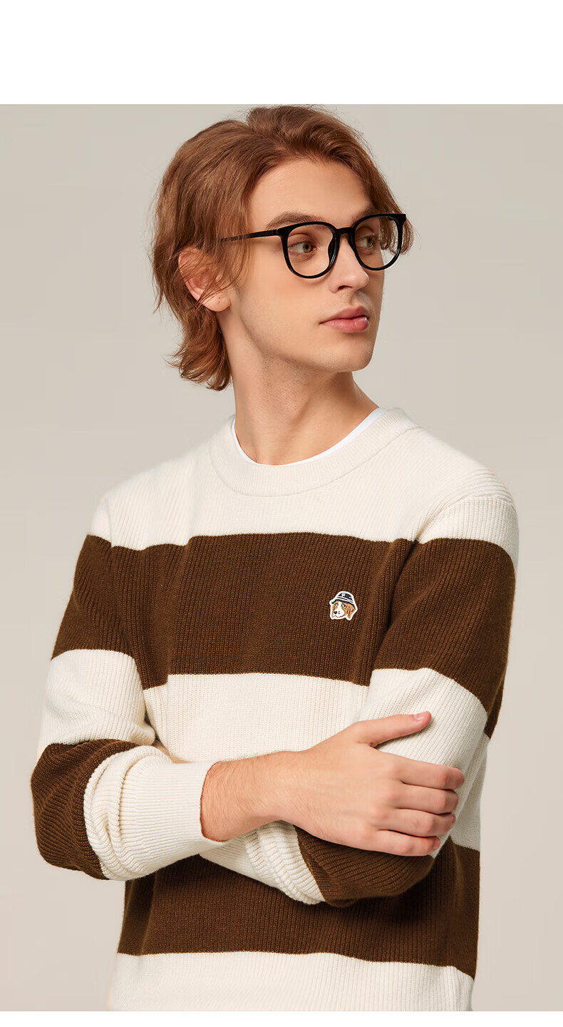 HAZZYS Men's Colorblock Striped Wool Sweater ABYZD0BDI28 Ivory IV 180/100A50 9