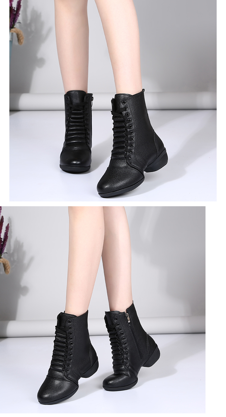 冬天舞鞋 冬天高帮广场舞鞋女加绒跳舞靴子中跟舞蹈鞋四季软底水兵舞