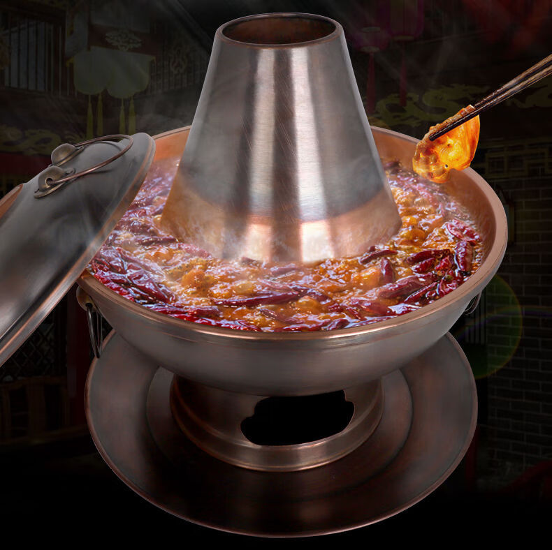 特厚紫铜火锅老式木炭火锅家用鸳鸯锅老北京涮羊肉铜手工铜锅清汤锅特