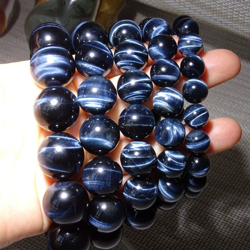 天然蓝虎眼石手链 蓝虎石手串 闪电纹水晶手链 男女款多规格 16mm