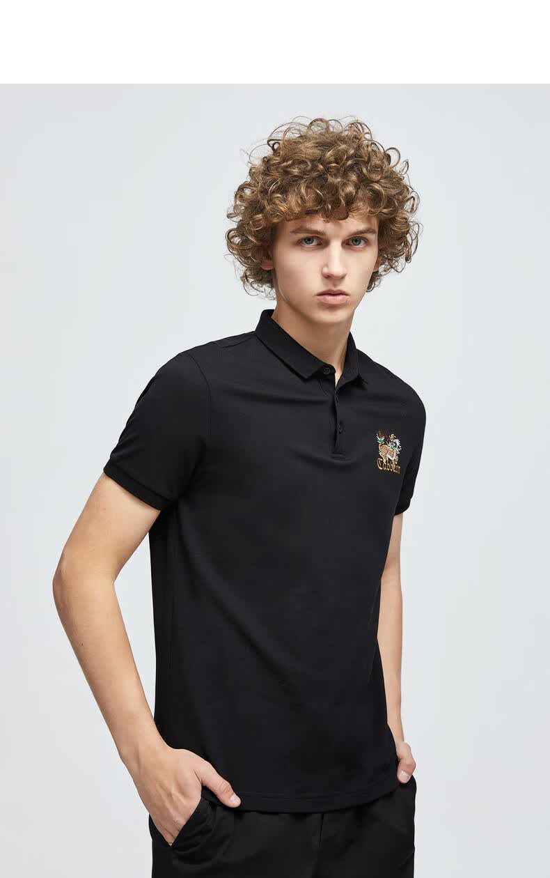 卡宾男装短袖polo衫麒麟刺绣c 煤黑色 54/185/xxl