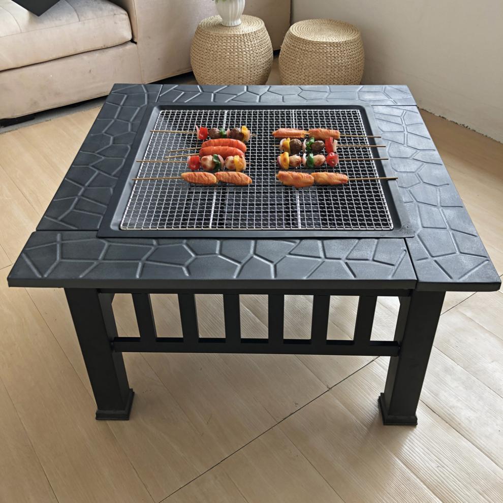 新款别墅家用烧烤桌子木炭取暖火盆室内烤火炉方形碳炉户外庭院烧烤架