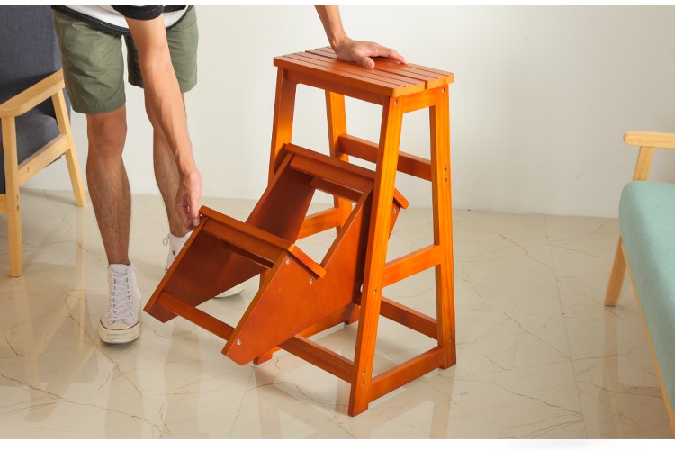 实木三层梯凳多功能家用折叠梯椅登高台阶梯子三步梯