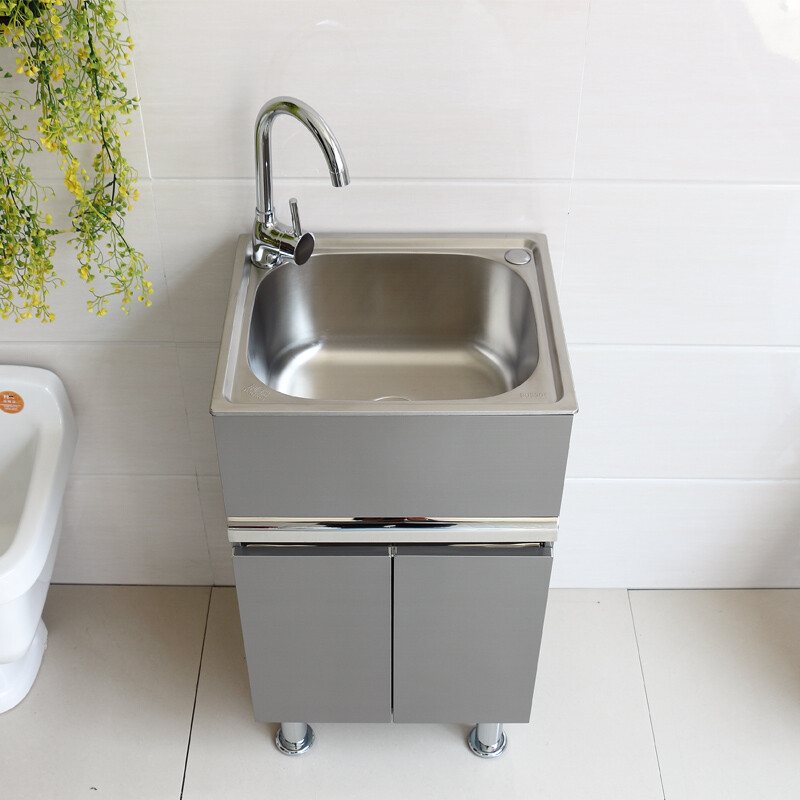 304不锈钢洗衣柜组合阳台洗衣池带搓板简约小户型洗菜台盆落地柜wm