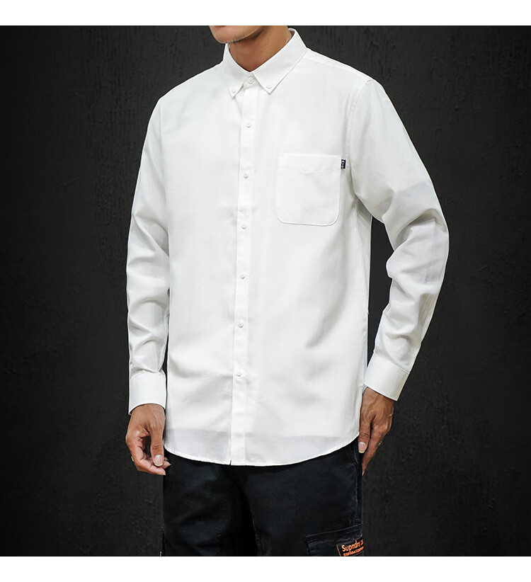 hm服饰男装官方秋季英伦时尚牛津纺衬衣 潮男修身纯色长袖衬衫 黑色