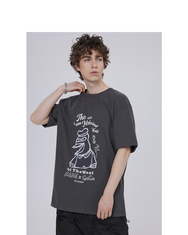 inxxstandby北海怪兽联名t恤发泡印花街头情侣宽松潮流短袖t深灰s