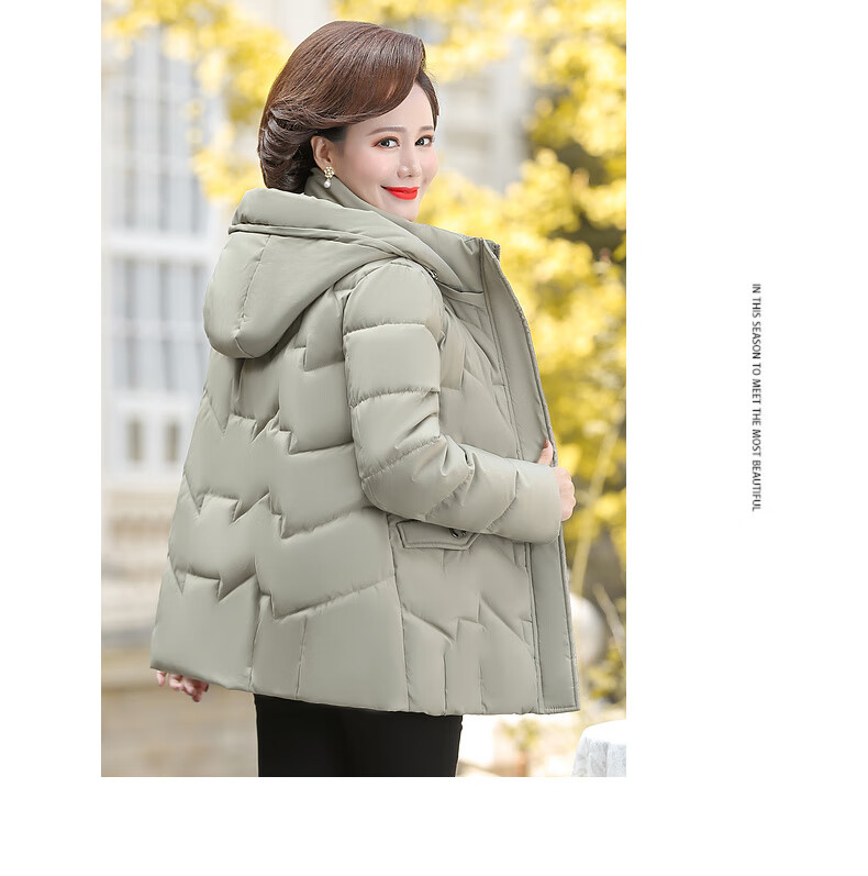 Hengyuanxiang Middle-aged Mom Winter Mid-length Down Cotton Jacket Thickened Fleece-lined Coat for Middle-aged and Elderly Women 23