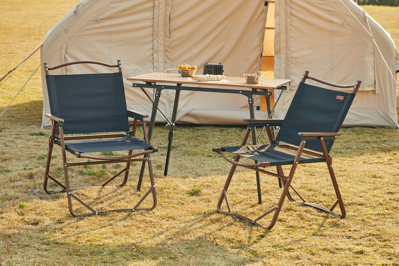 户外折叠椅大号铝合金户外木纹折叠椅导演椅露营椅克米特钜惠卡其色78