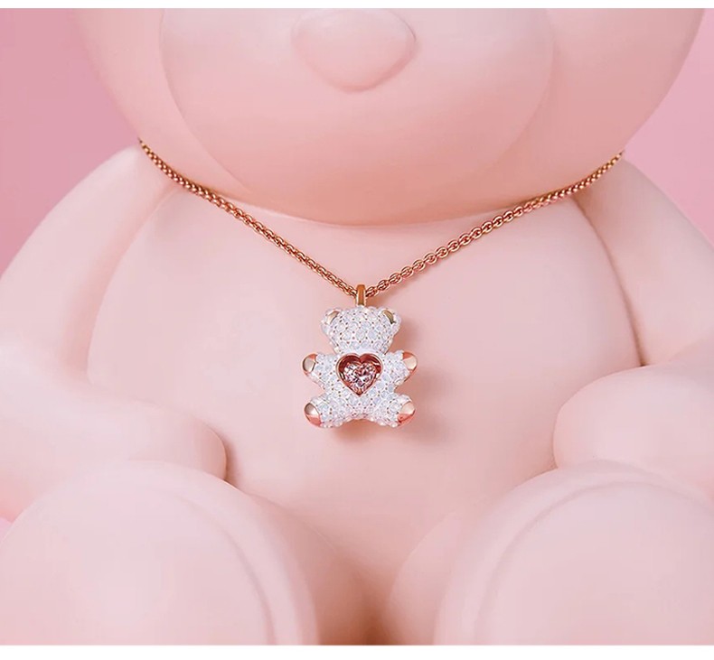 swarovski施华洛世奇项链teddy水晶泰迪熊时尚饰品闺蜜女友礼物镀玫瑰