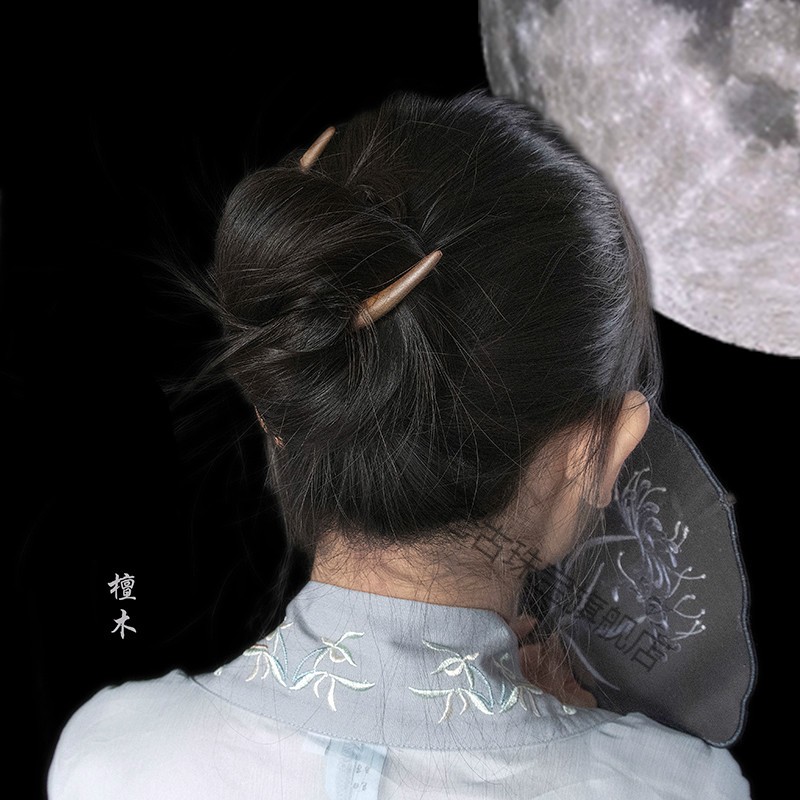 黑檀木发簪雕花古典双尖盘头发饰半圆弯女簪子 绿檀·双尖雕花簪