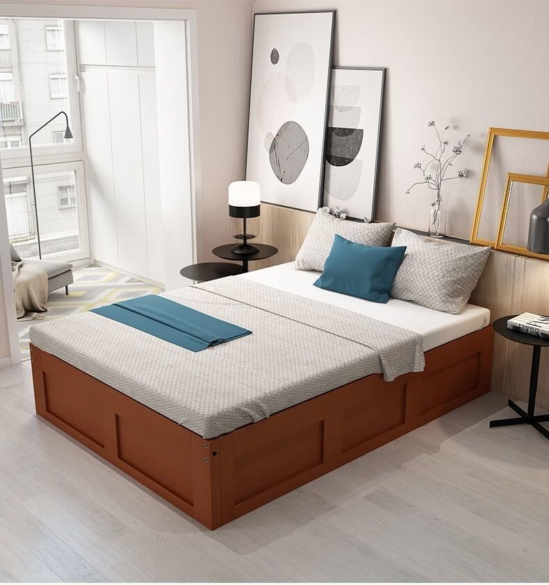 实木松木榻榻米箱体床单人双人床高箱气压床地台箱式无床头储物床 木