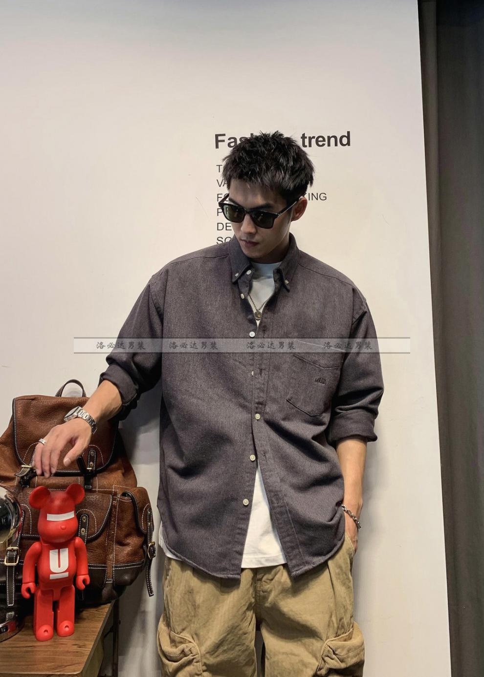 洛必达男装轻熟风春秋美式休闲衬衫男潮痞帅日系复古长袖衬衣外套2022