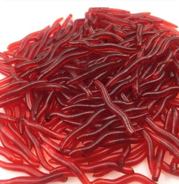 假蚯蚓腥味红虫仿生鱼饵仿真软饵 100只每包红色腥味蚯蚓