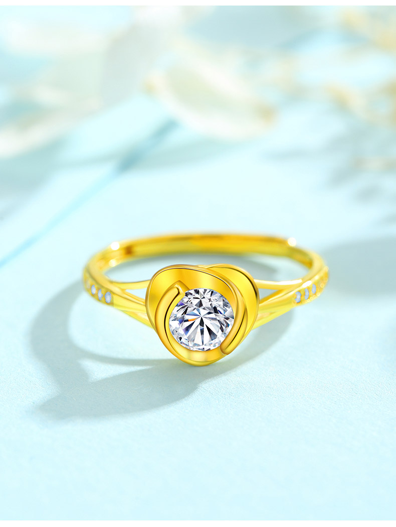 周大福款式黄金戒指女款金心形食指999足金新款结婚戒指七夕情人节