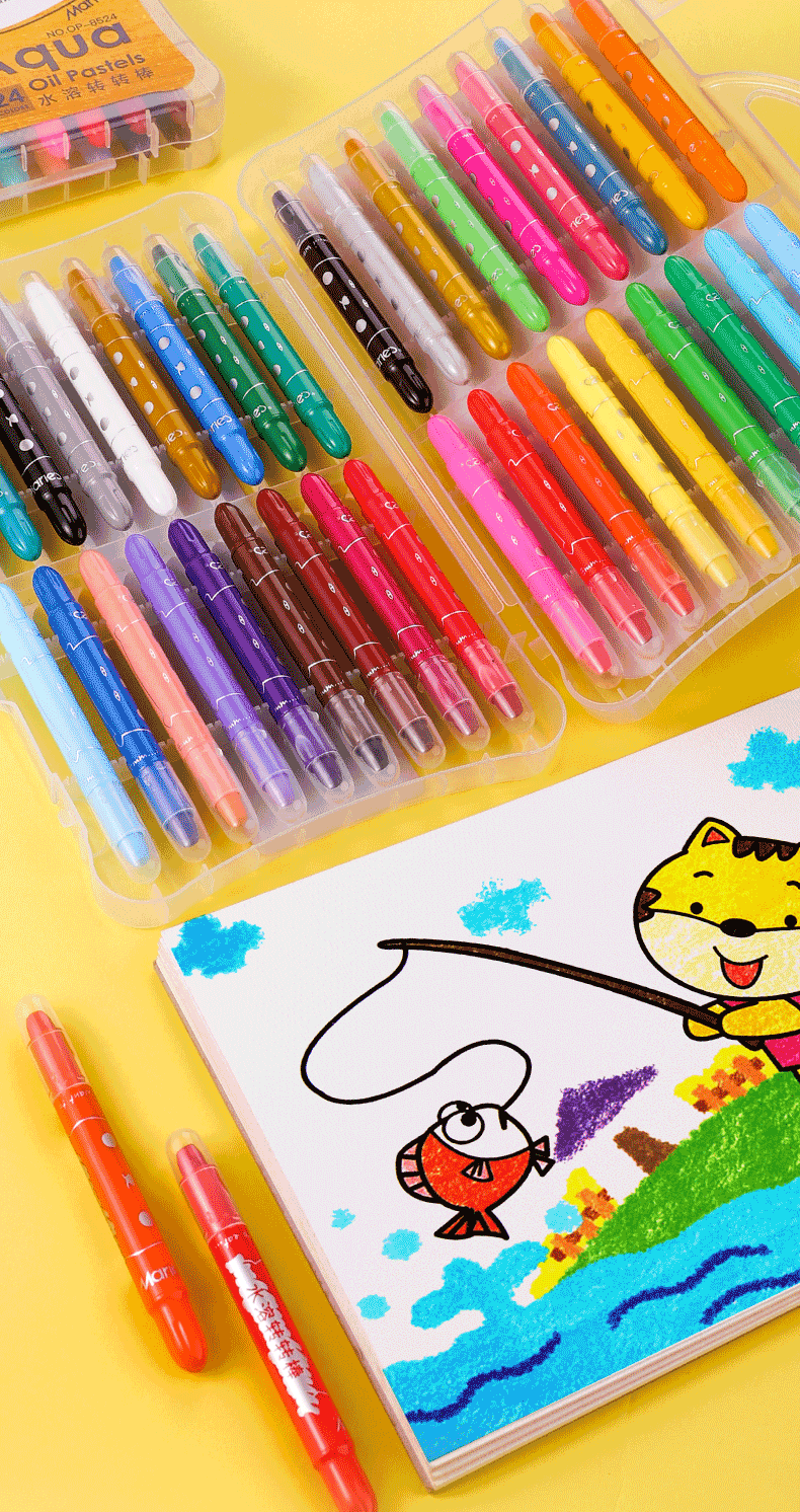 马利maries旋转蜡笔24色36色水溶性炫彩色油画棒套装绘画涂鸦彩绘安全