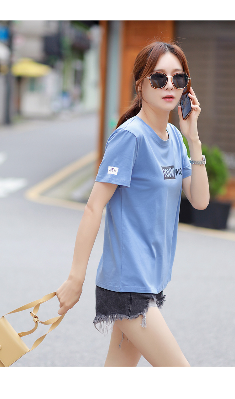 100%纯棉短袖t恤女韩版宽松春季2020新款短袖女装 1328清水蓝 m