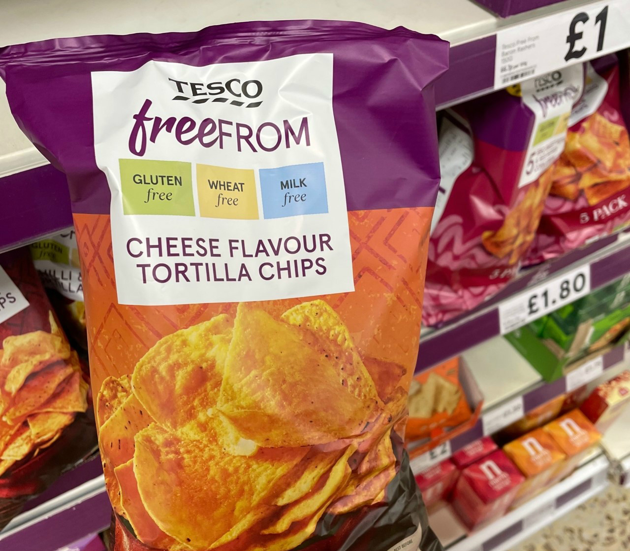 英国tescoglutenfreetortillachips无麸质芝士玉米片200g辣椒青柠味