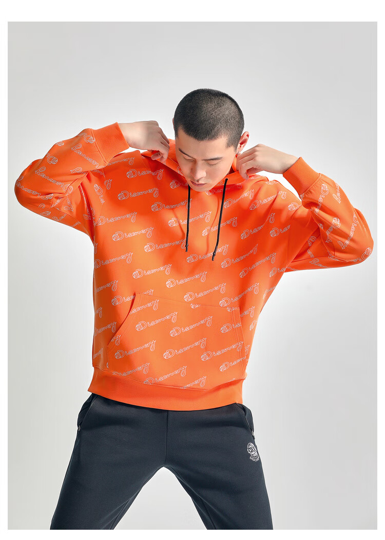 discovery男女通款宽松百搭套头连帽卫衣 蓝橙logo双色满印 s