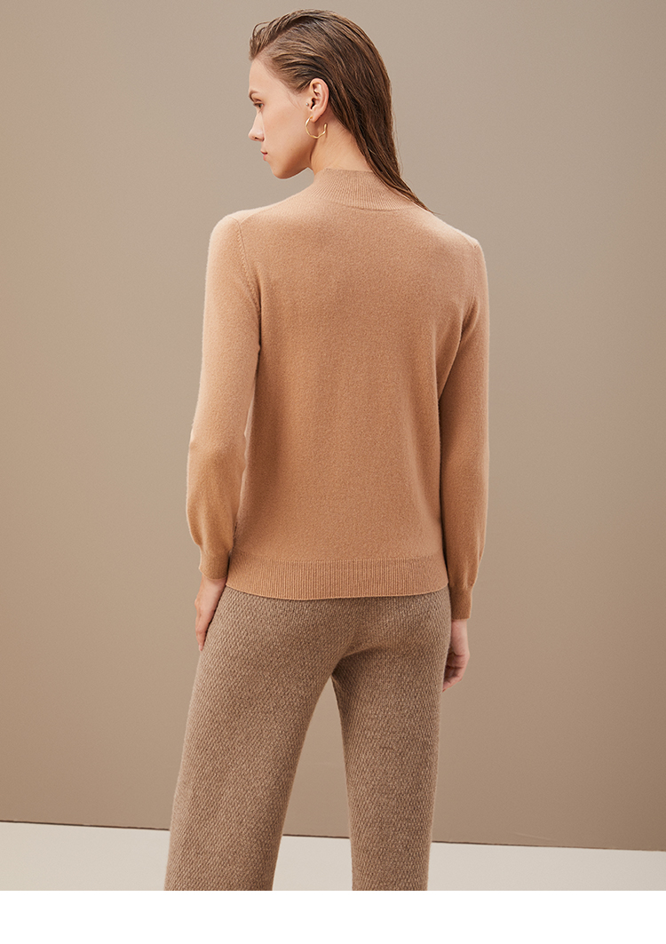 珍贝女羊绒衫秋冬新款纯色半高领长袖内搭打底衫tm5967夹花粉l105码