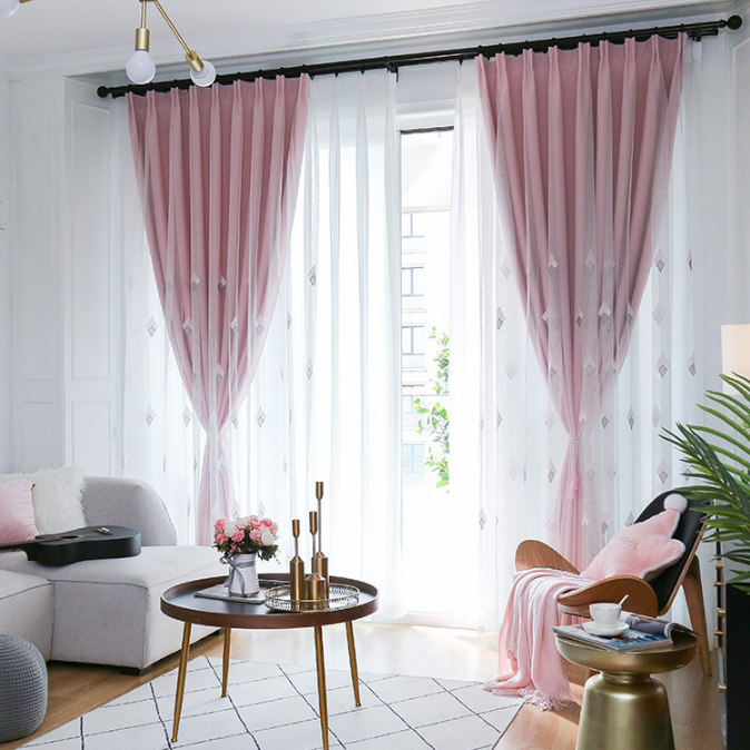 宋罗马杆双层绣花窗帘成品遮光布客厅卧室婚房落地窗帘公主风欧式卧室