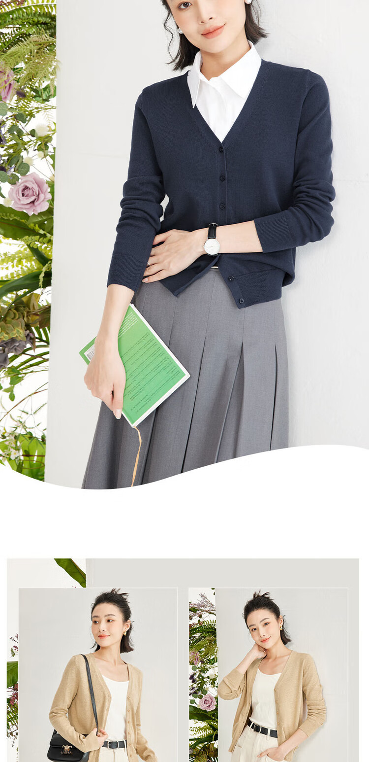 Giordano Knitted Cardigan for Women, Cotton V-Neck Sweater, Women's Outerwear, Solid Color Women's Jacket 05350649 10