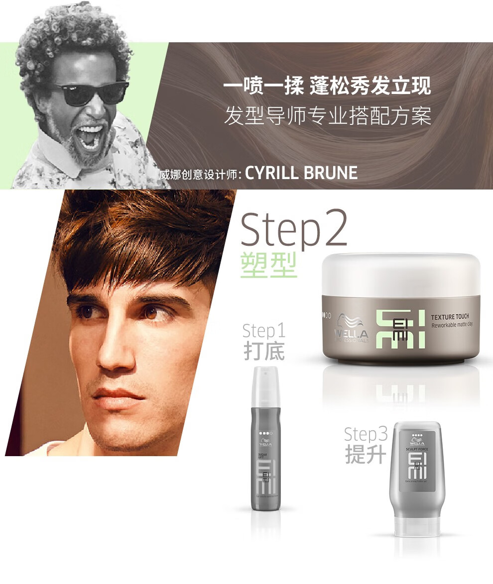 威娜(原装进口)eimi亚色发泥75ml短发纹理造型哑光蓬松硬男士定型发泥