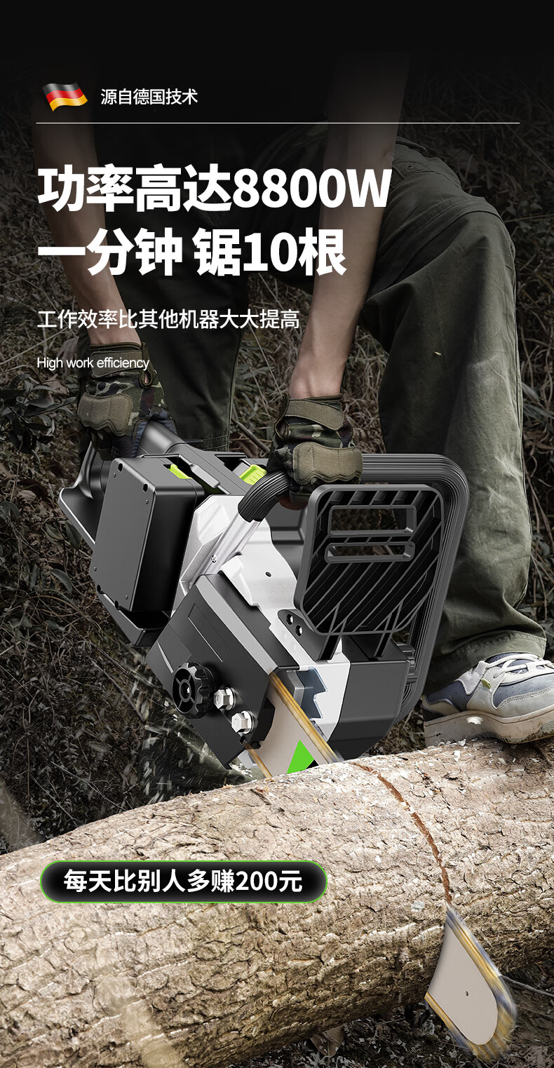 大功率锂电电锯家用小型手持充电式锯柴电链锯户外伐木锯木神器12寸
