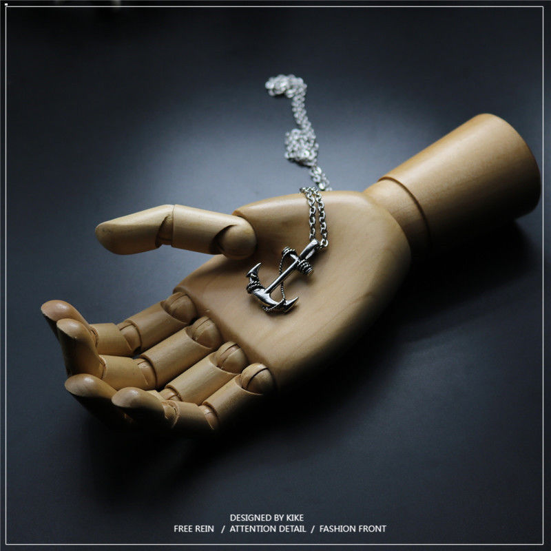 型男海军船锚项链吊坠韩版个性hiphop街头社会链子银色海军船锚圆珠链