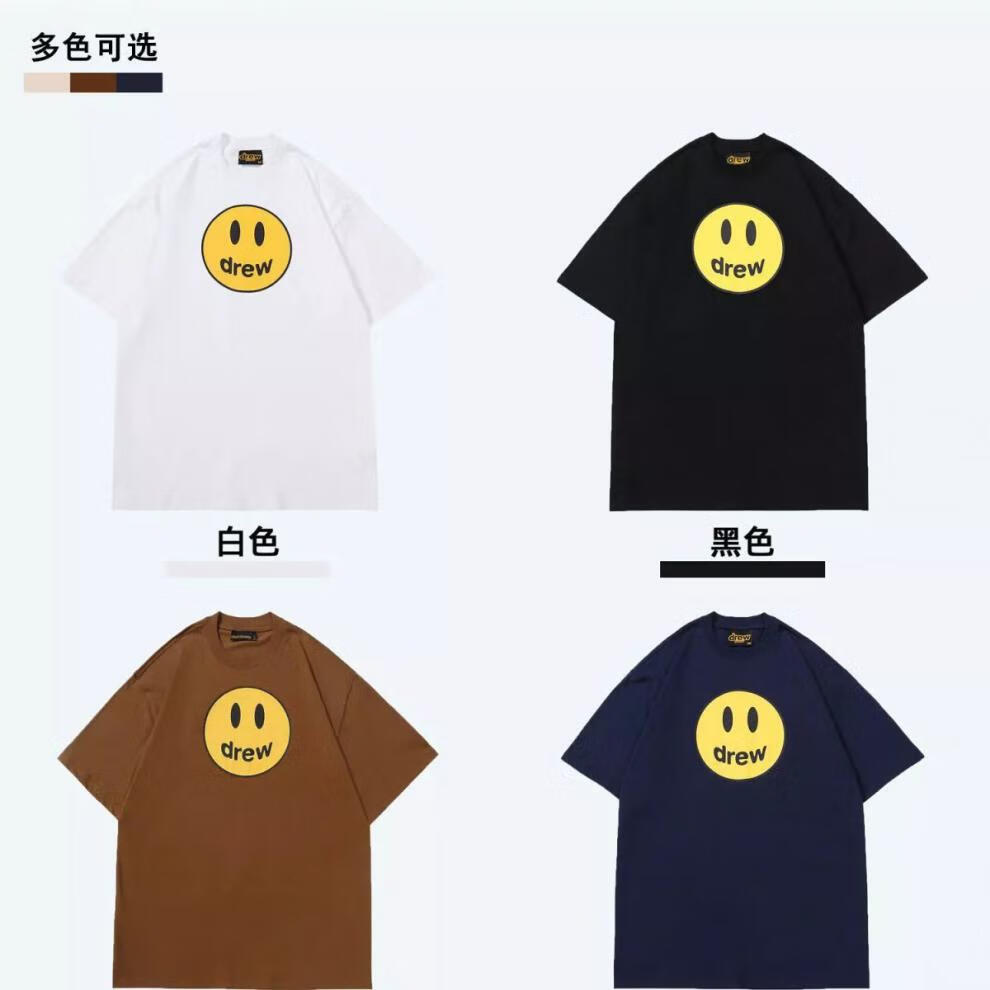 drew house笑脸短袖欧美高街美式宽松女春夏季纯棉情侣半袖t恤男 dre