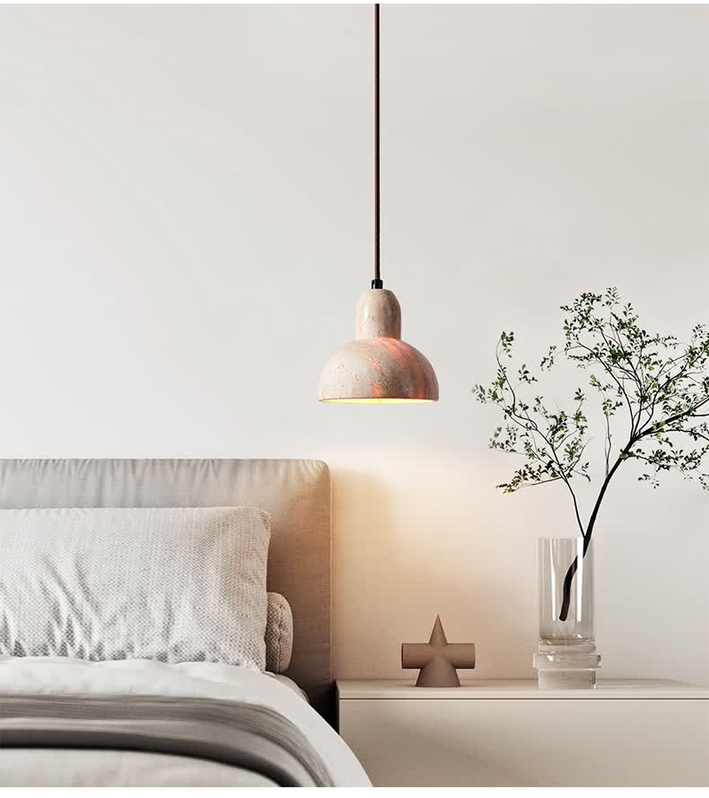 木元素 侘寂风美学灯卧室床头吊灯黄洞石木质长线北欧极简别墅餐厅岛