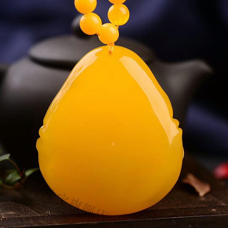 波罗地海鸡油黄老蜜蜡大肚弥勒佛吊坠男女款笑佛秋冬毛衣项链挂件 鸡