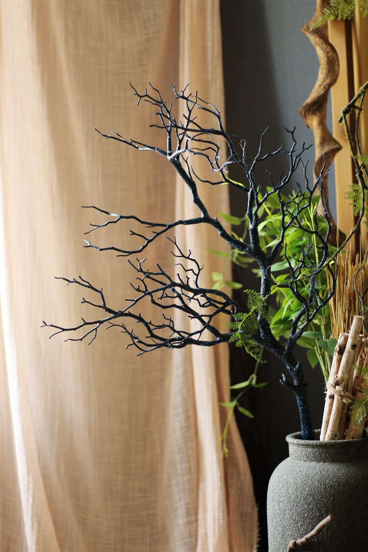 树枝艺术装饰树枝树干插花摆件搭配花艺麻绳3号1橙太阳花仿真枯枝绿色