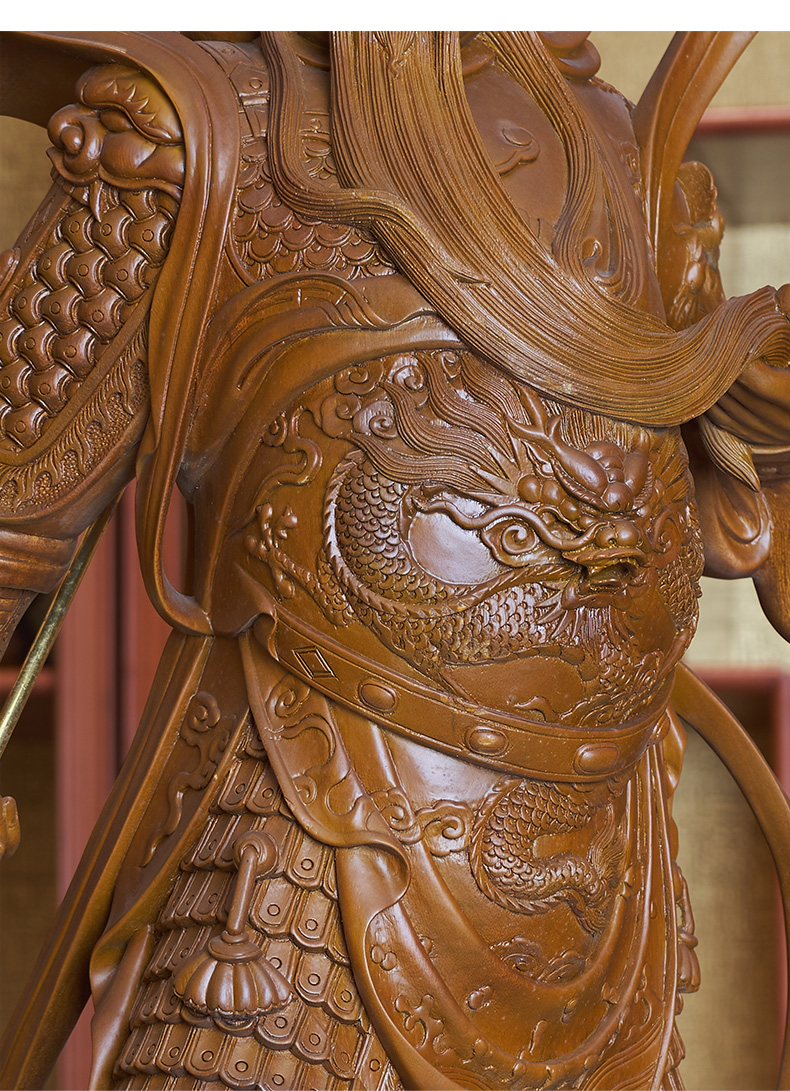 三漫陀站关公摆件樟木雕像90cm武财神伽蓝菩萨佛像关羽关二爷神像关公