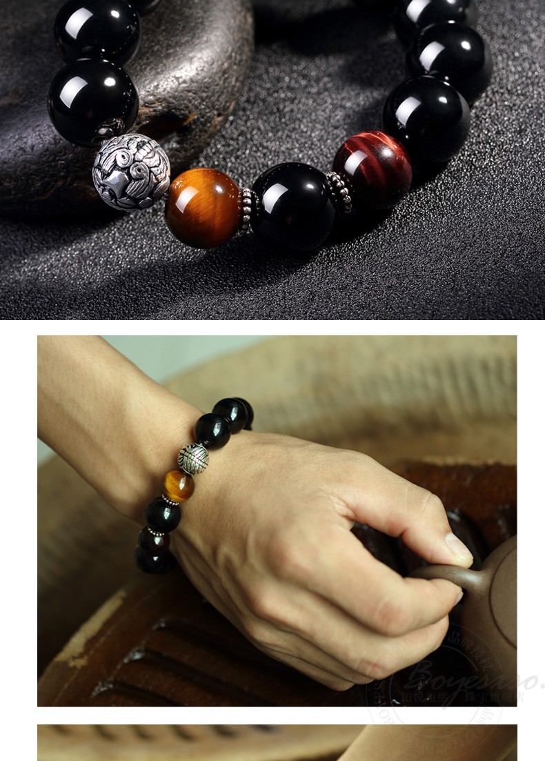 boyesxso水晶黑玛瑙手链貔貅男生礼物送男友手串黑玛瑙16mm