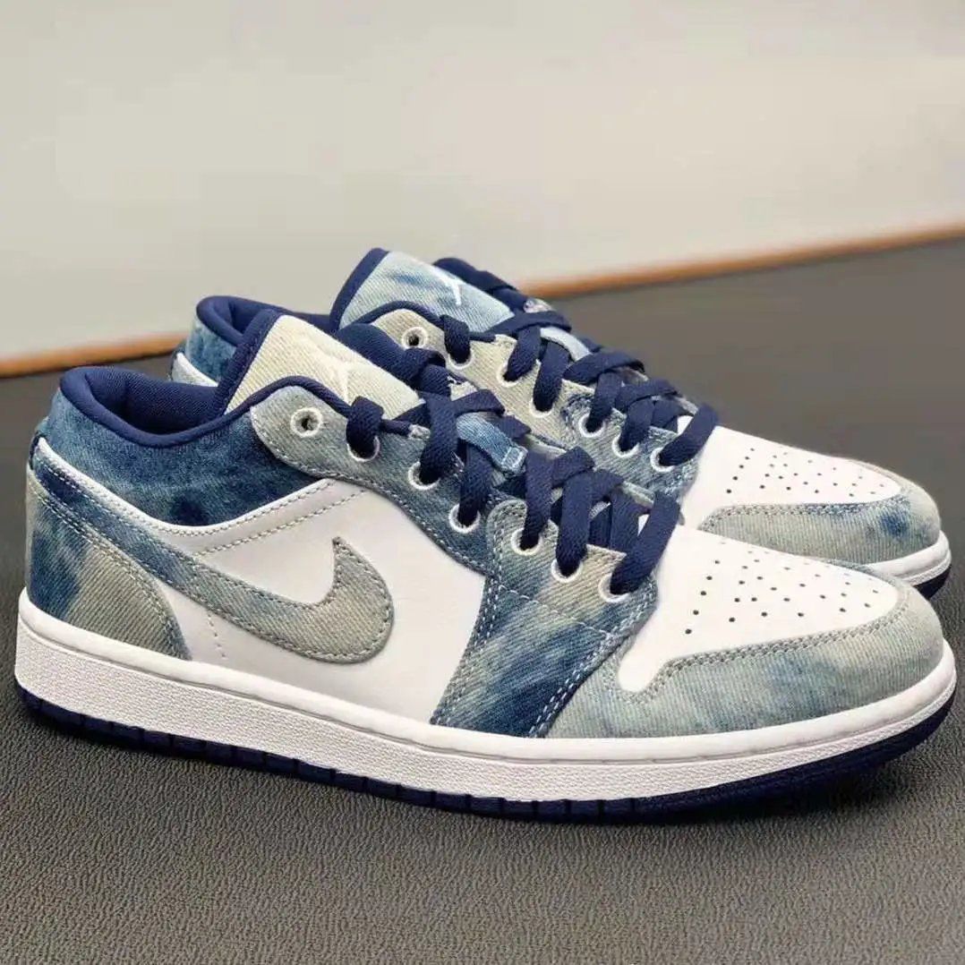 纯原乔一aj1水洗丹宁牛仔蓝男女学生韩版秋冬低帮休闲百搭运动板鞋