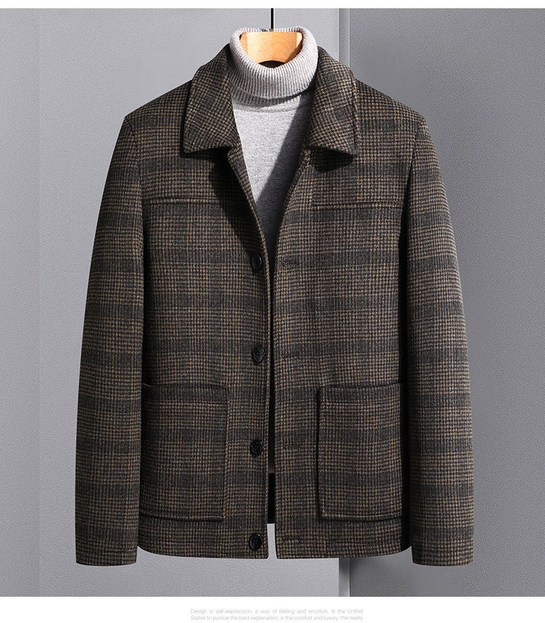 中老年羊毛呢外套秋冬季加绒加厚爸爸装呢子上衣中年男士毛呢夹克 灰