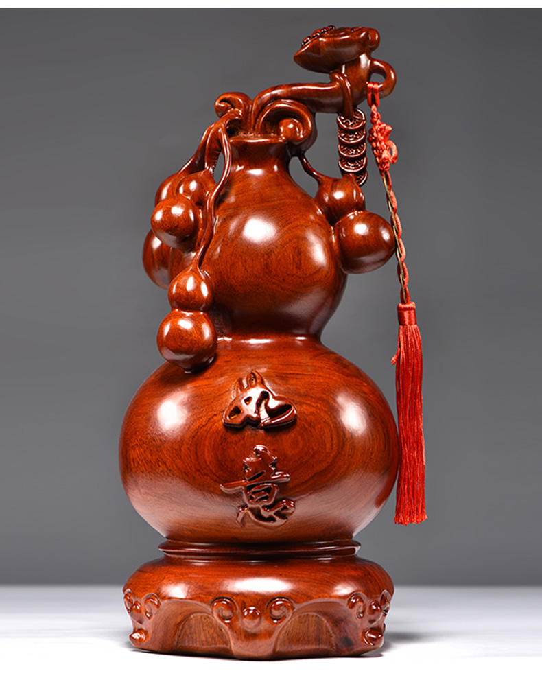 刻木东方木雕福禄如意葫芦摆件一对实木家居客厅玄关电视柜装饰品工艺