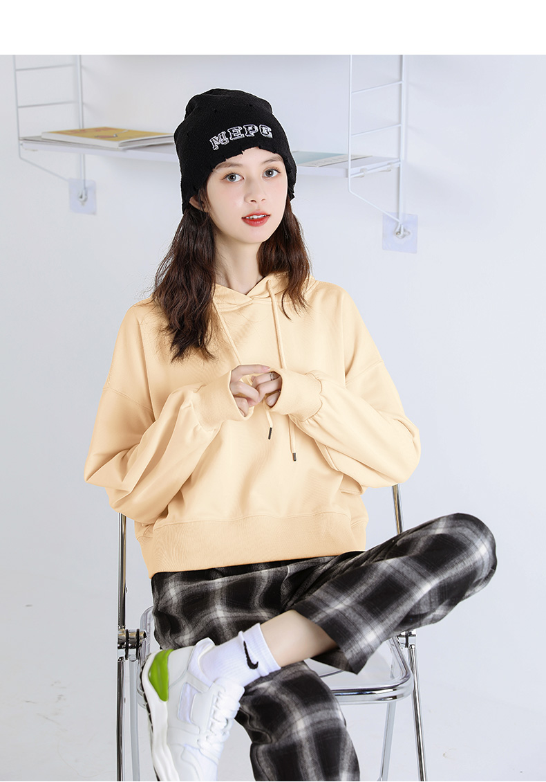 真维斯jeanswest短款宽松连帽卫衣女2022春季简约纯色上衣少女休闲