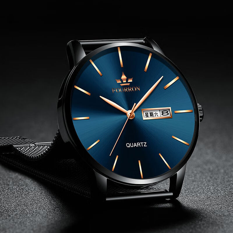 手表男士超薄石英学生韩版日历防水夜光070黑刚带星空