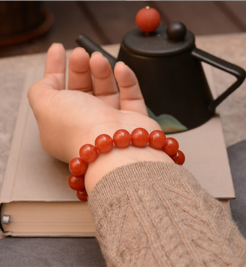 保山南红玛瑙手链冰红圆珠手串文玩河湾料男女本命年礼物 ybh344(约8.